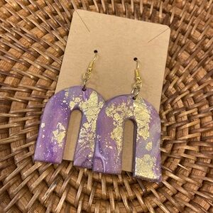 Fun purple and gold polymer clay handmade earrings